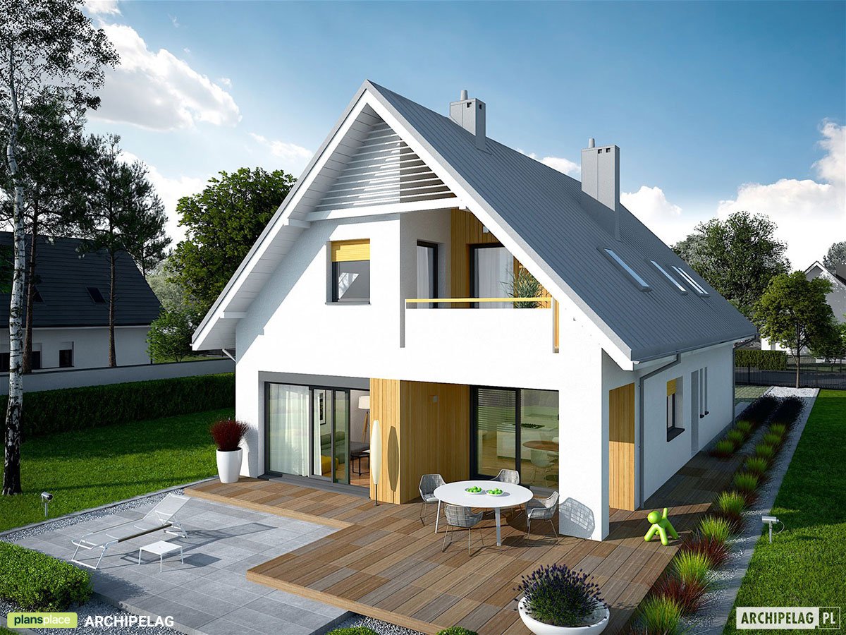 Namo projektas su mansarda 163 m²: 3 Miegamieji, Darbo kambarys, 3 Vonios, Atvira virtuvė, Garažas