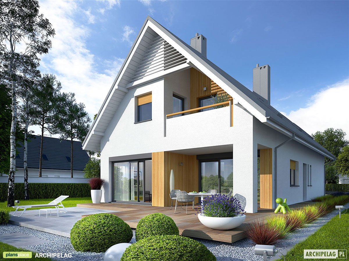 Namo projektas su mansarda 163 m²: 3 Miegamieji, Darbo kambarys, 3 Vonios, Atvira virtuvė, Garažas