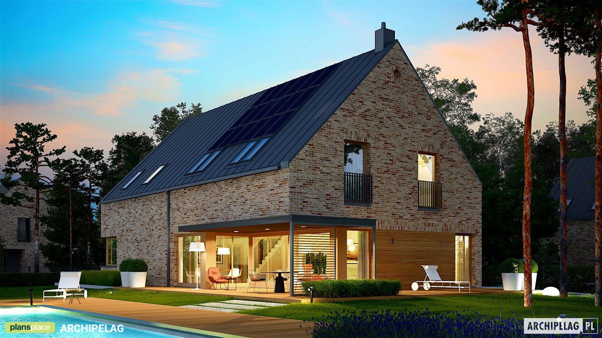 Namo projektas su mansarda 298 m²: 4 Miegamieji, Darbo kambarys, 3 Vonios, Atvira virtuvė, Garažas