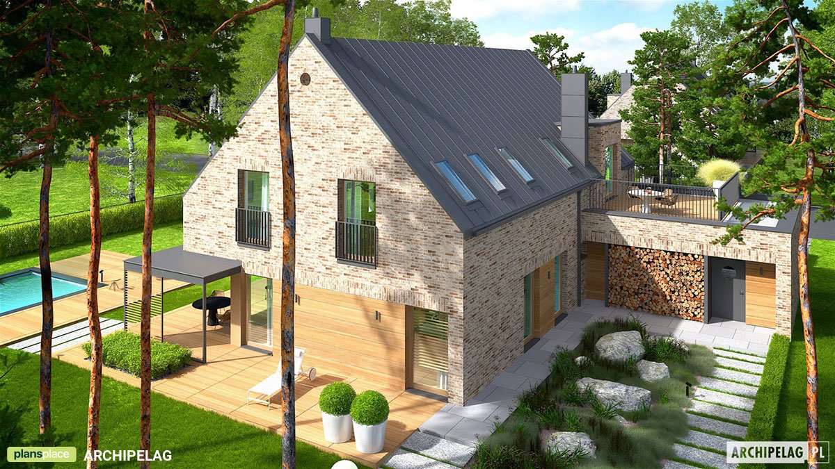 Namo projektas su mansarda 298 m²: 4 Miegamieji, Darbo kambarys, 3 Vonios, Atvira virtuvė, Garažas