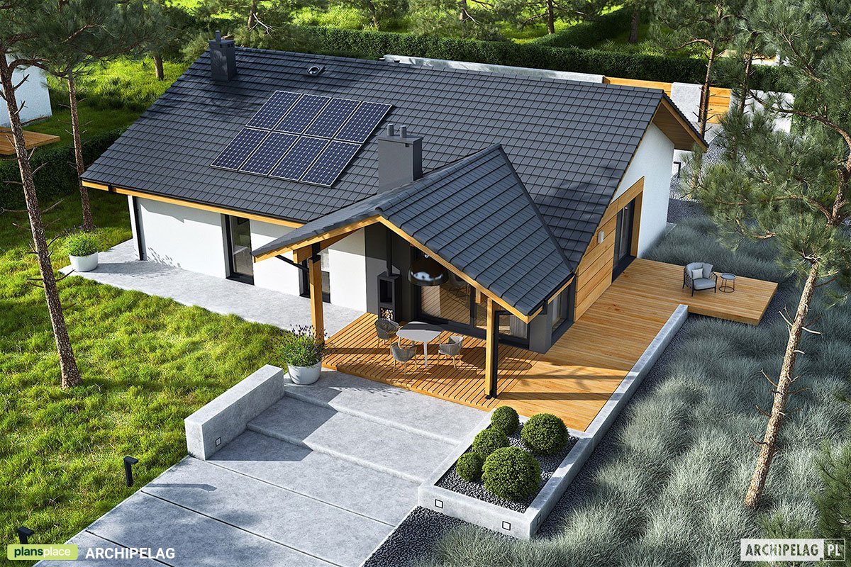 Vieno aukšto namo projektas 130 m²: 3 Miegamieji, 2 Vonios, Atvira virtuvė, be Garažo