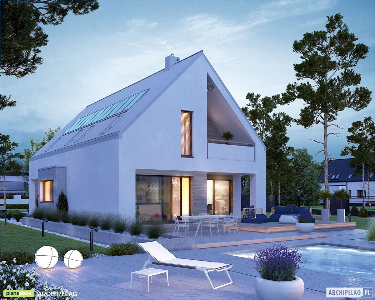 Namo projektas su mansarda 182 m²: 3 Miegamieji, Darbo kambarys, 3 Vonios, Garažas