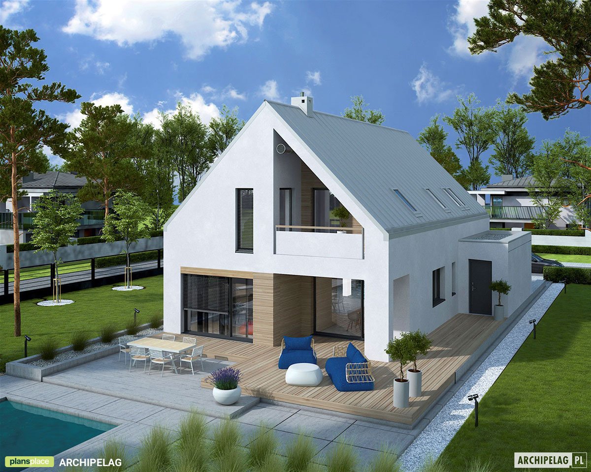 Namo projektas su mansarda 182 m²: 3 Miegamieji, Darbo kambarys, 3 Vonios, Garažas