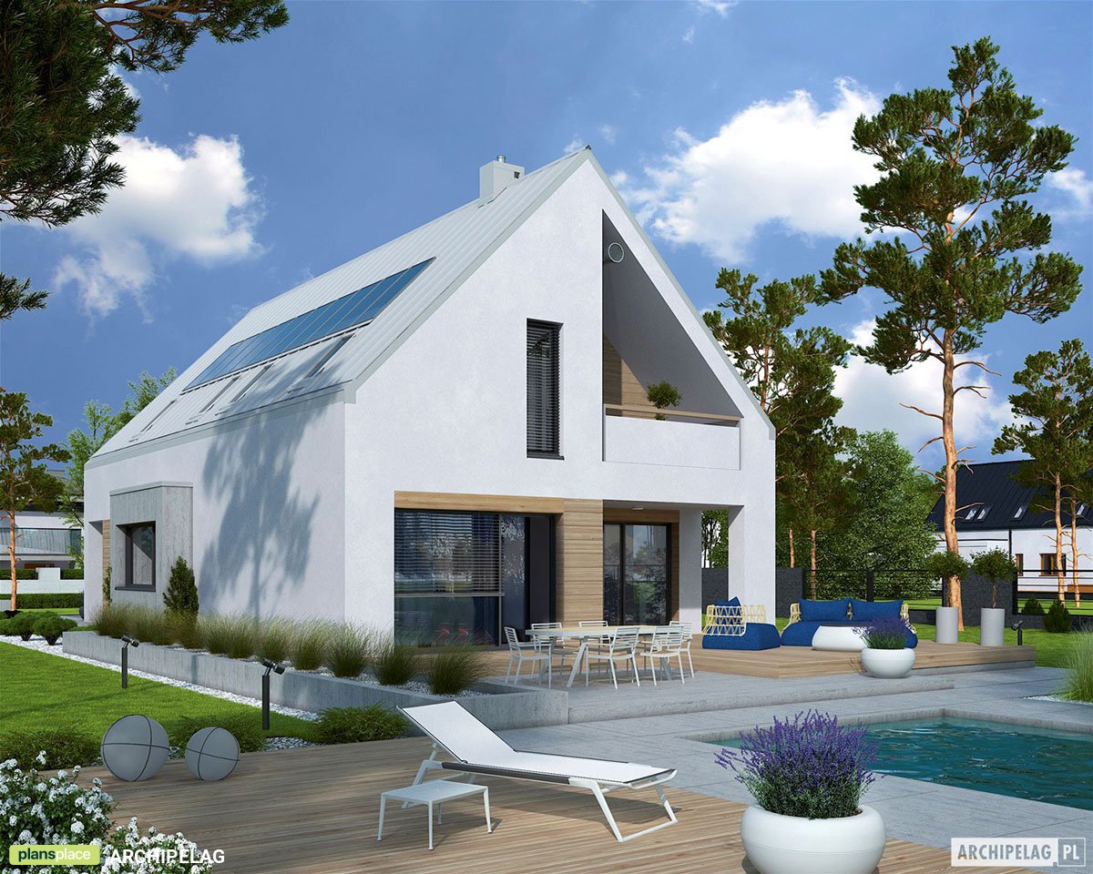 Namo projektas su mansarda 182 m²: 3 Miegamieji, Darbo kambarys, 3 Vonios, Garažas