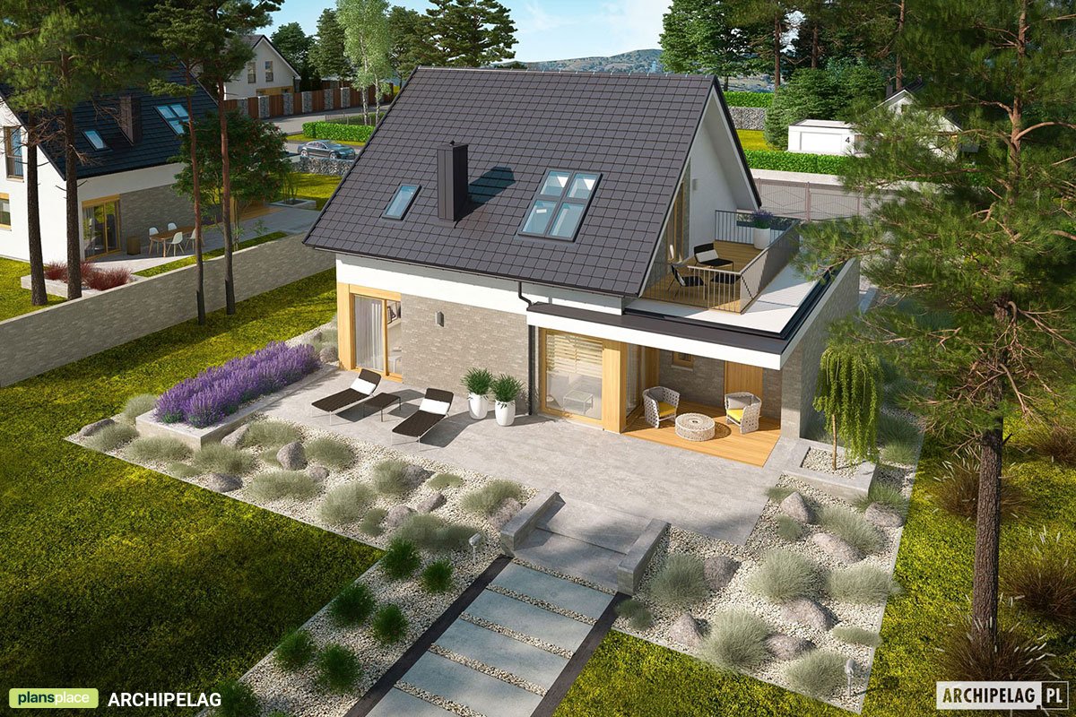 Namo projektas su mansarda 130 m²: 3 Miegamieji, 2 Vonios, Atvira virtuvė, Garažas