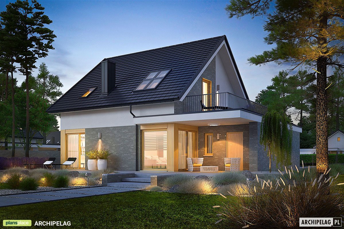 Namo projektas su mansarda 130 m²: 3 Miegamieji, 2 Vonios, Atvira virtuvė, Garažas