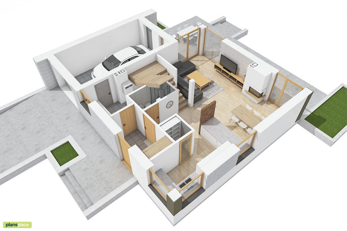 Namo projektas su mansarda 130 m²: 3 Miegamieji, 2 Vonios, Atvira virtuvė, Garažas
