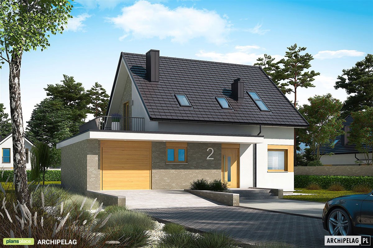 Namo projektas su mansarda 130 m²: 3 Miegamieji, 2 Vonios, Atvira virtuvė, Garažas
