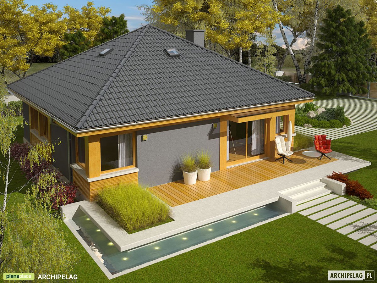 Vieno aukšto namo projektas 87 m²: 3 Miegamieji, 1 Vonios, be Garažo