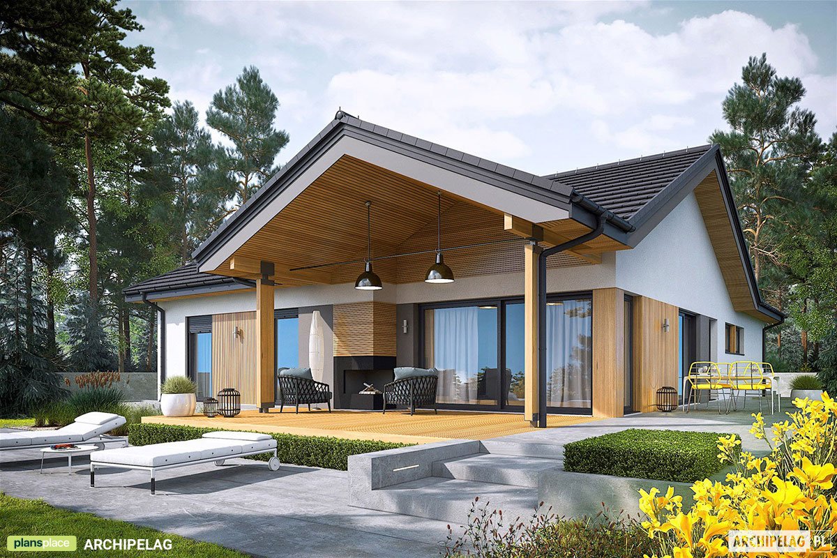 L-Shaped Single Level European House Plan with 2-Car Garage