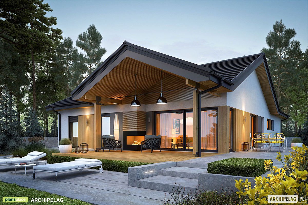 L-Shaped Single Level European House Plan with 2-Car Garage