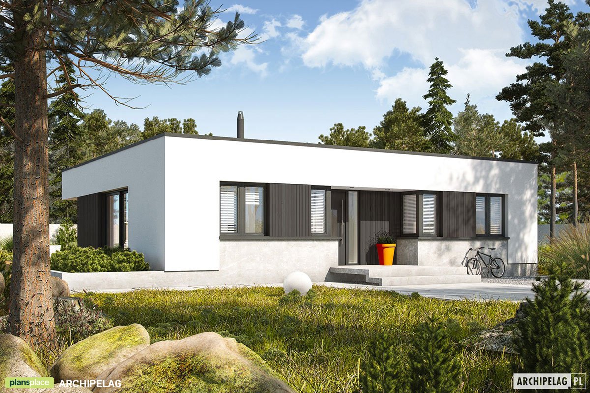 Vieno aukšto namo projektas 116 m²: 3 Miegamieji, 2 Vonios, Atvira virtuvė, be Garažo