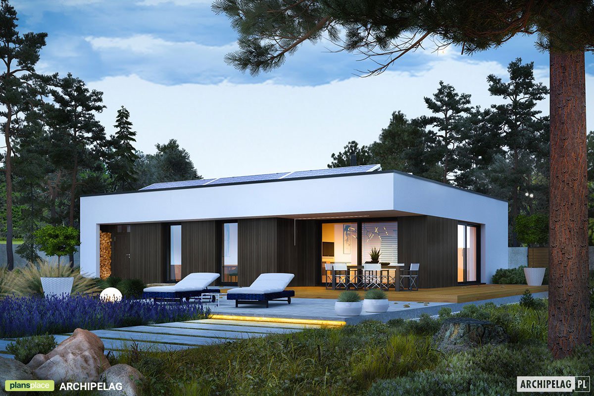 Vieno aukšto namo projektas 116 m²: 3 Miegamieji, 2 Vonios, Atvira virtuvė, be Garažo