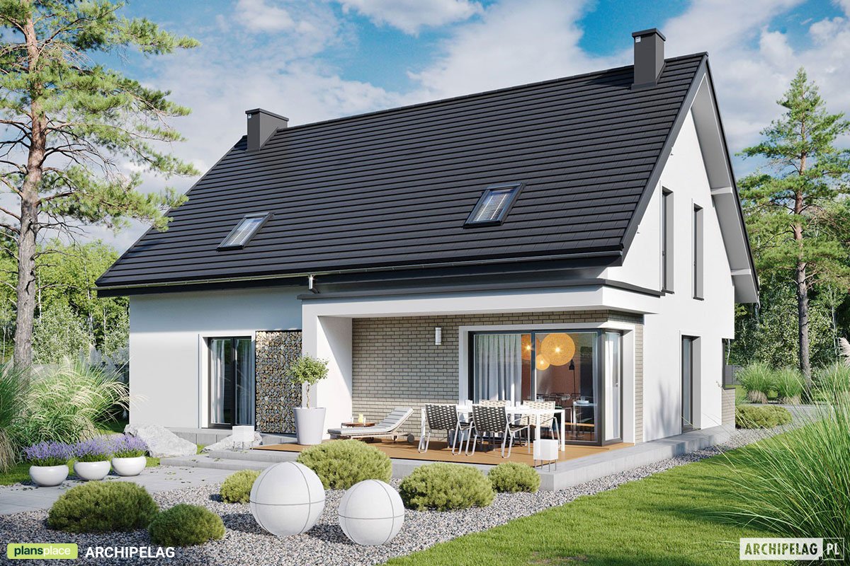 Namo projektas su mansarda 185 m²: 4 Miegamieji, Darbo kambarys, 2 Vonios, Garažas
