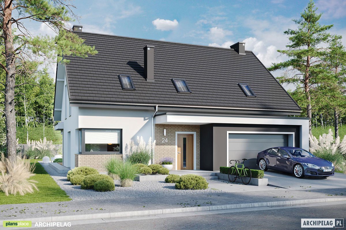 Namo projektas su mansarda 185 m²: 4 Miegamieji, Darbo kambarys, 2 Vonios, Garažas