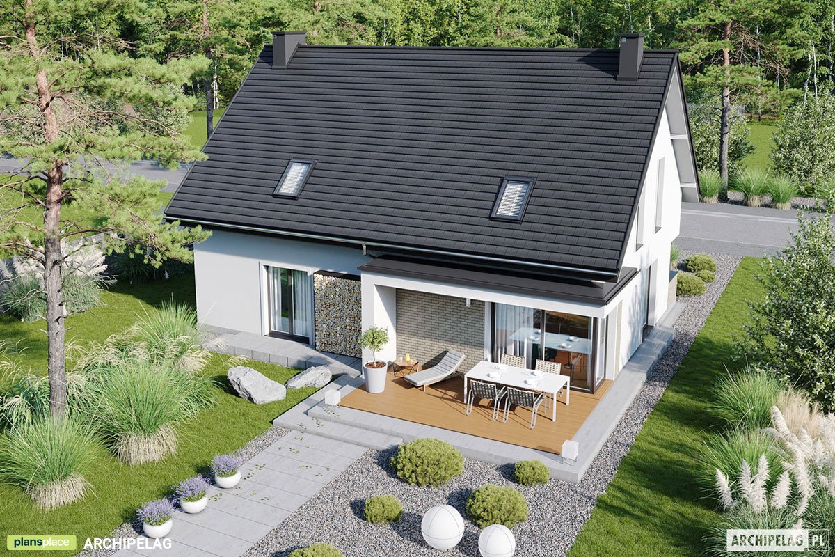Namo projektas su mansarda 185 m²: 4 Miegamieji, Darbo kambarys, 2 Vonios, Garažas