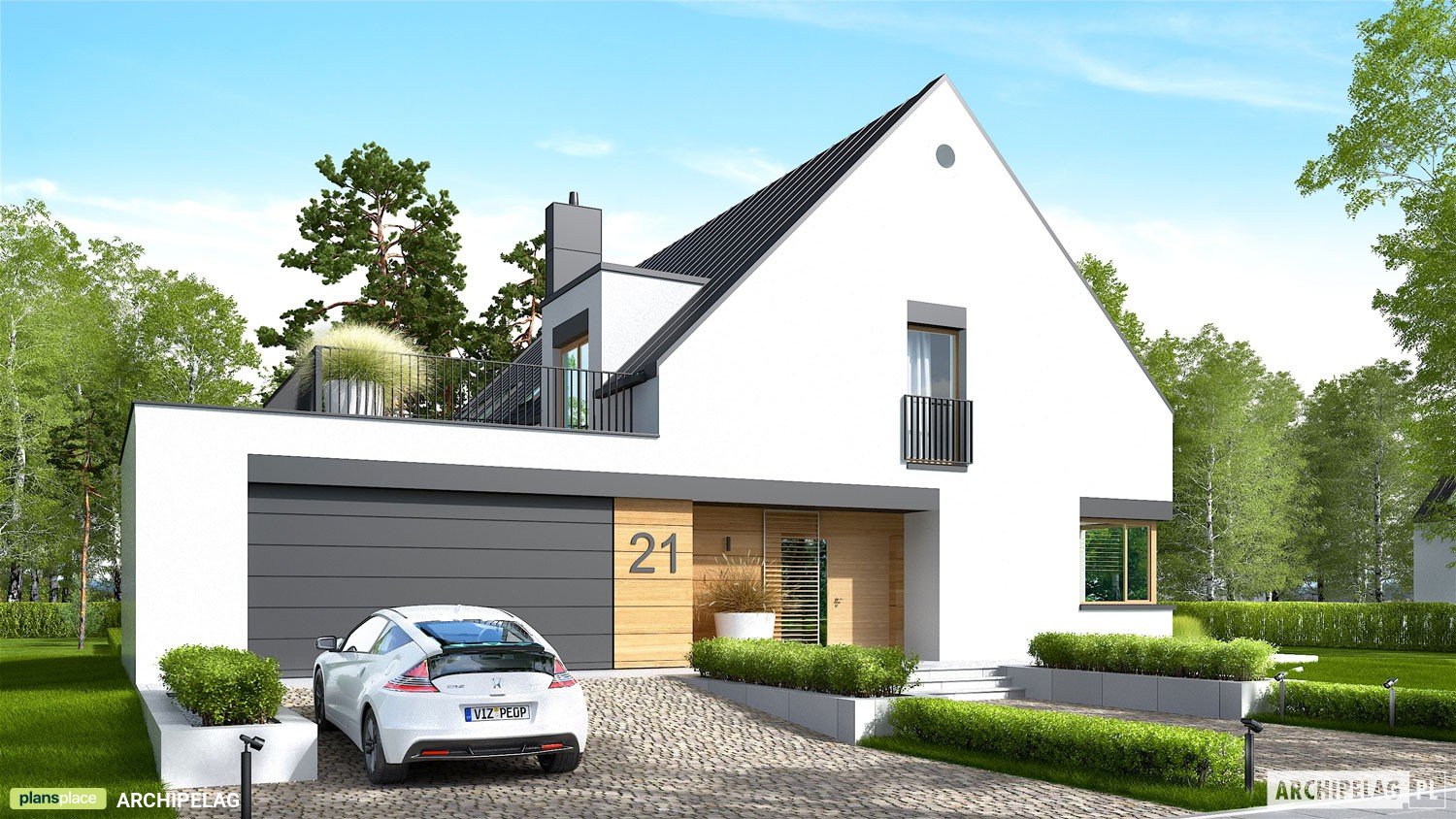 Namo projektas su mansarda 298 m²: 4 Miegamieji, Darbo kambarys, 3 Vonios, Atvira virtuvė, Garažas