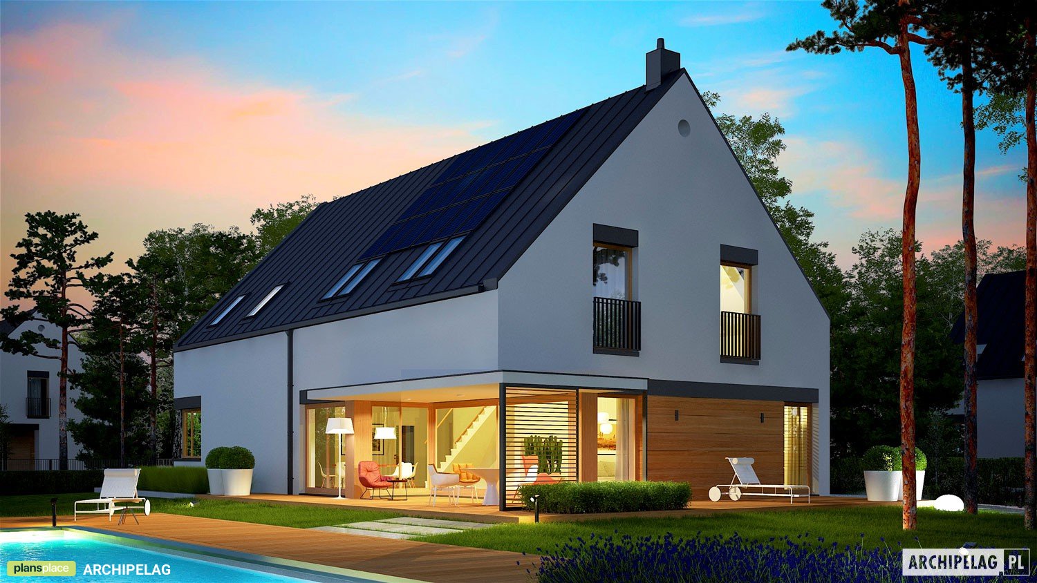Namo projektas su mansarda 298 m²: 4 Miegamieji, Darbo kambarys, 3 Vonios, Atvira virtuvė, Garažas