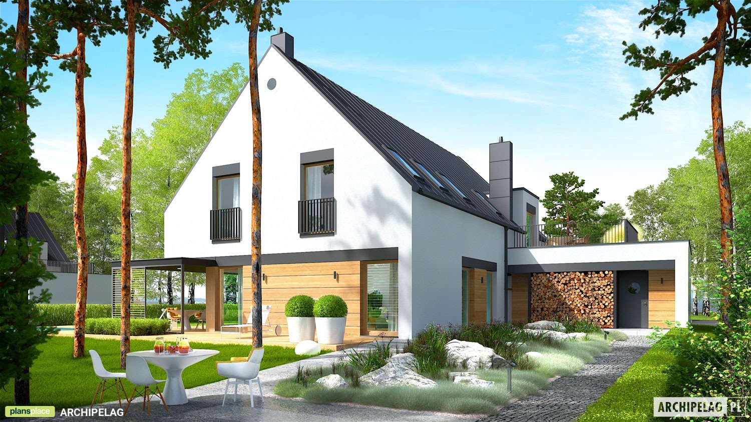 Namo projektas su mansarda 298 m²: 4 Miegamieji, Darbo kambarys, 3 Vonios, Atvira virtuvė, Garažas