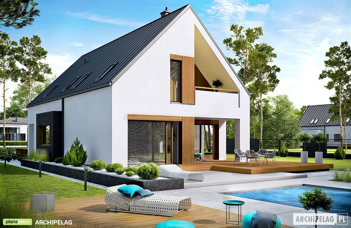 Namo projektas su mansarda 175 m²: 3 Miegamieji, Darbo kambarys, 3 Vonios, Atvira virtuvė, Garažas