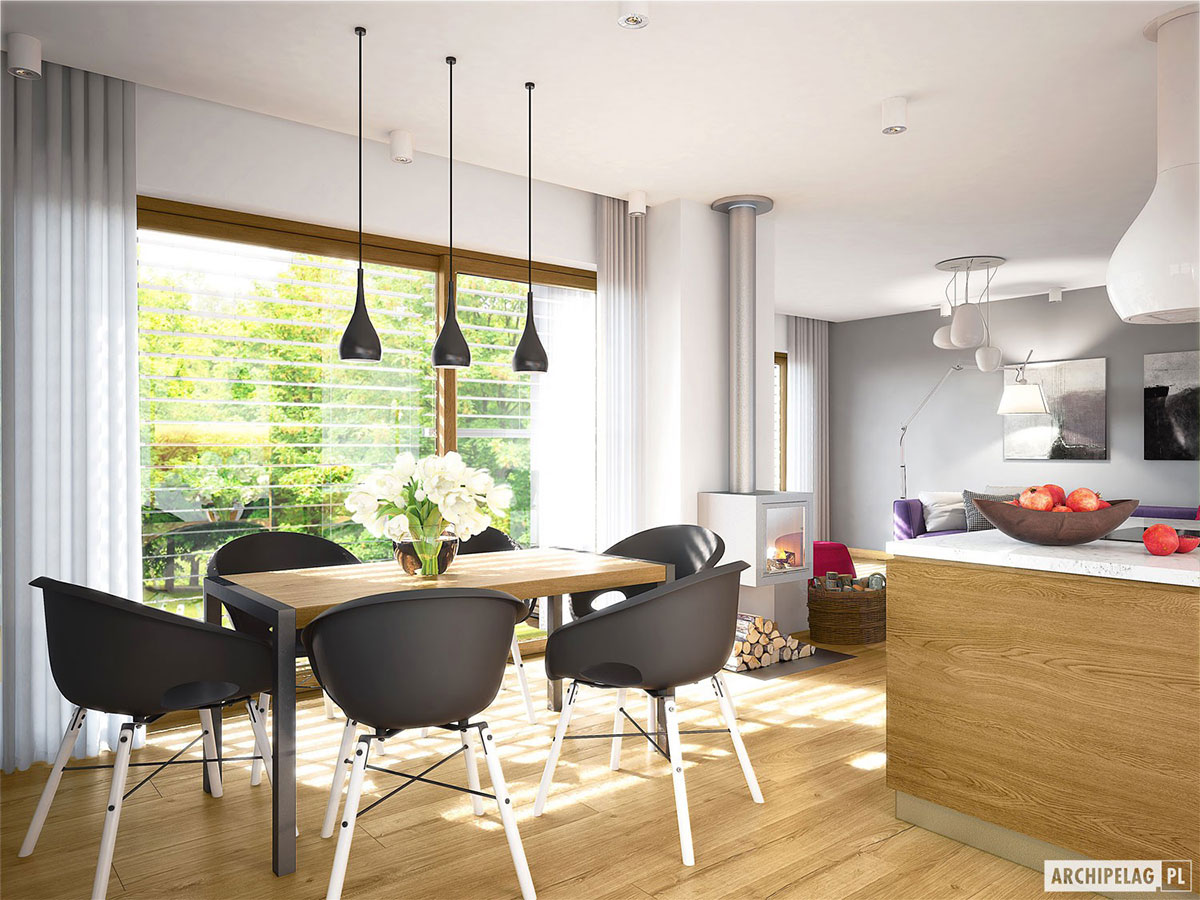 Namo projektas su mansarda 175 m²: 3 Miegamieji, Darbo kambarys, 3 Vonios, Atvira virtuvė, Garažas