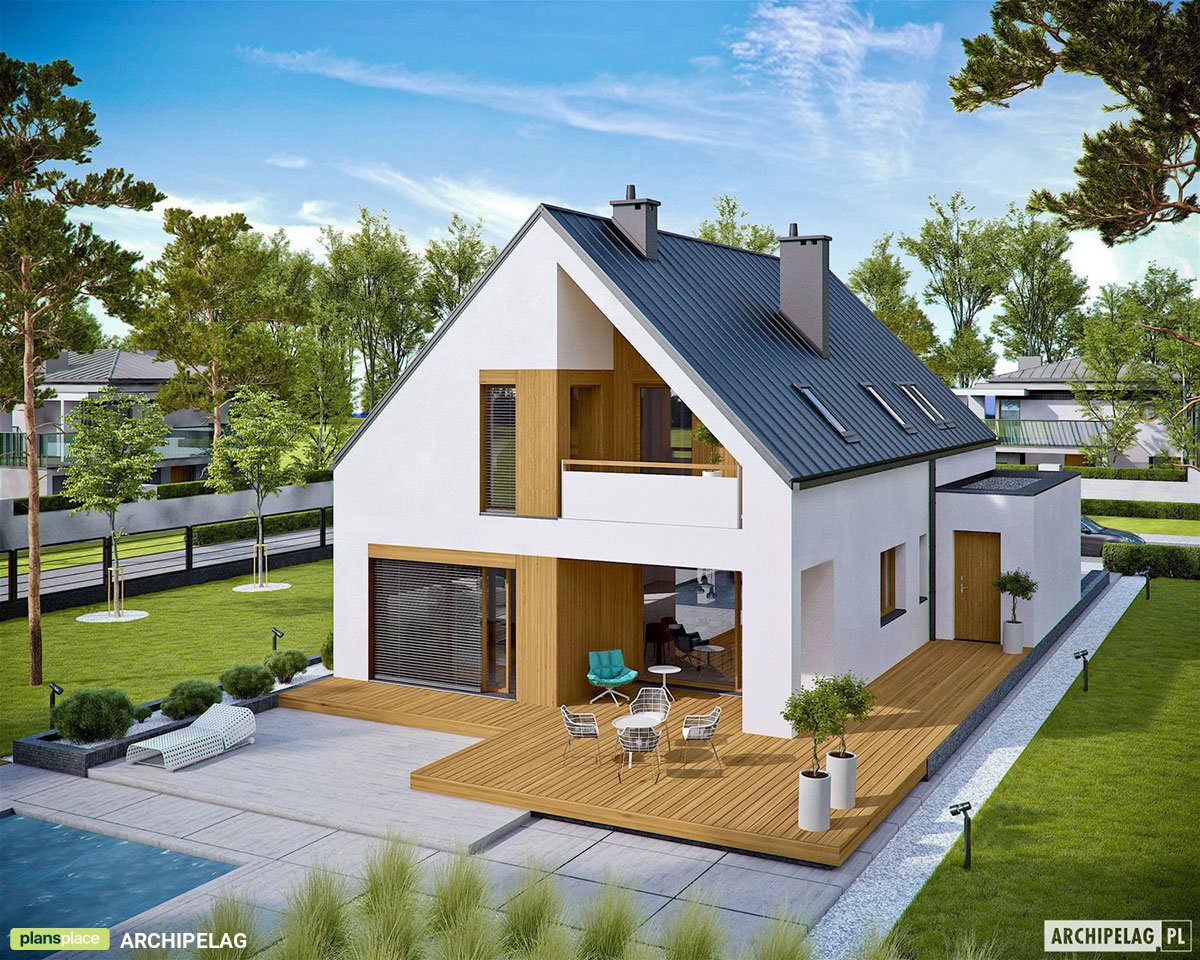 Namo projektas su mansarda 175 m²: 3 Miegamieji, Darbo kambarys, 3 Vonios, Atvira virtuvė, Garažas
