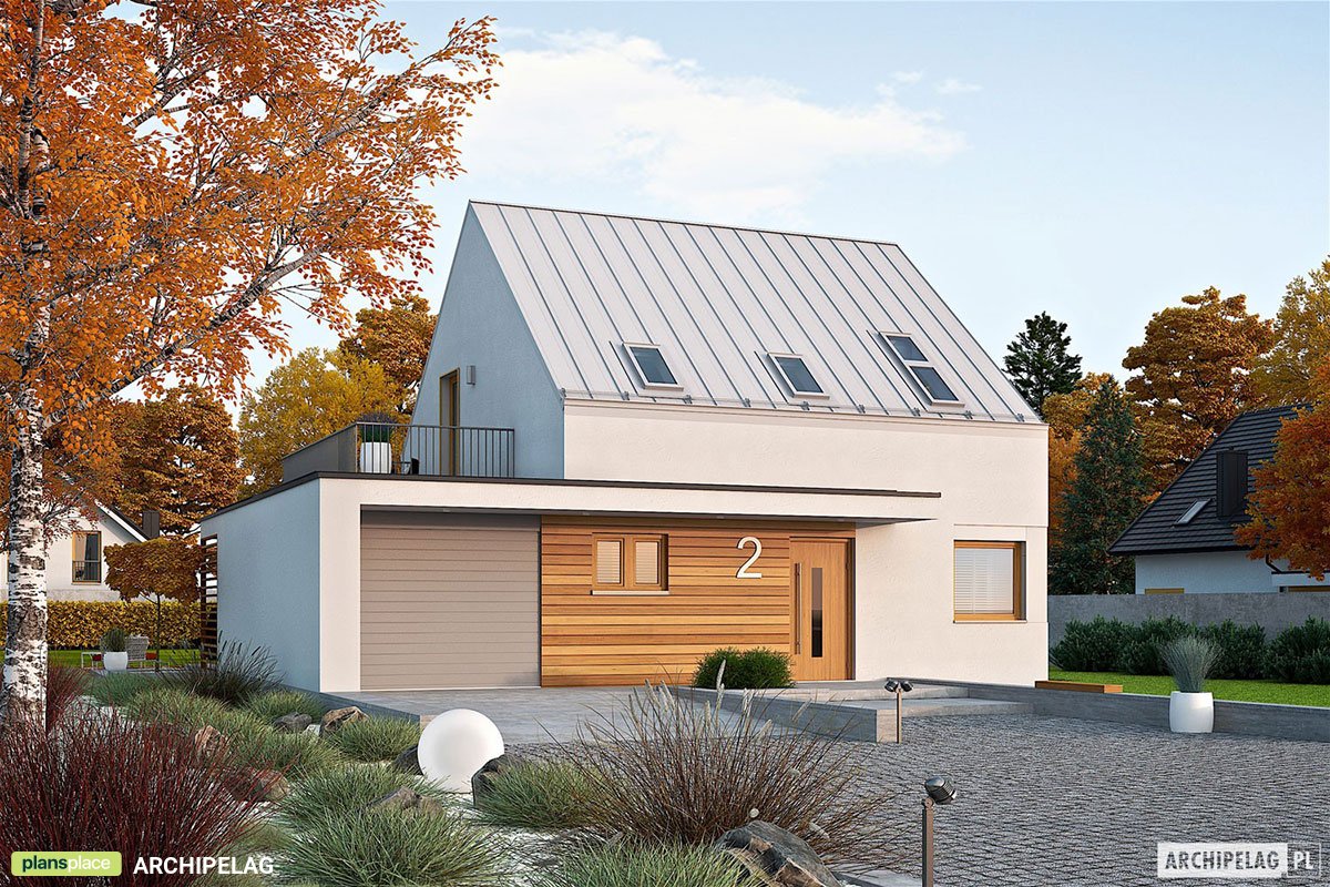 Namo projektas su mansarda 133 m²: 3 Miegamieji, 2 Vonios, Atvira virtuvė, Garažas