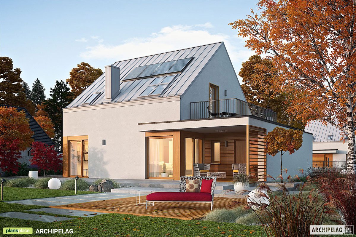 Namo projektas su mansarda 133 m²: 3 Miegamieji, 2 Vonios, Atvira virtuvė, Garažas