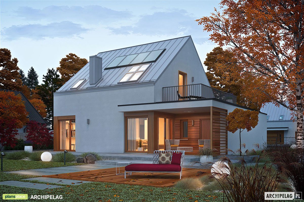 Namo projektas su mansarda 133 m²: 3 Miegamieji, 2 Vonios, Atvira virtuvė, Garažas