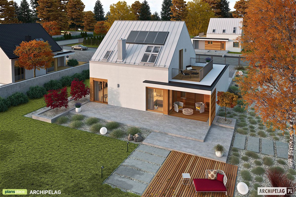 Namo projektas su mansarda 133 m²: 3 Miegamieji, 2 Vonios, Atvira virtuvė, Garažas