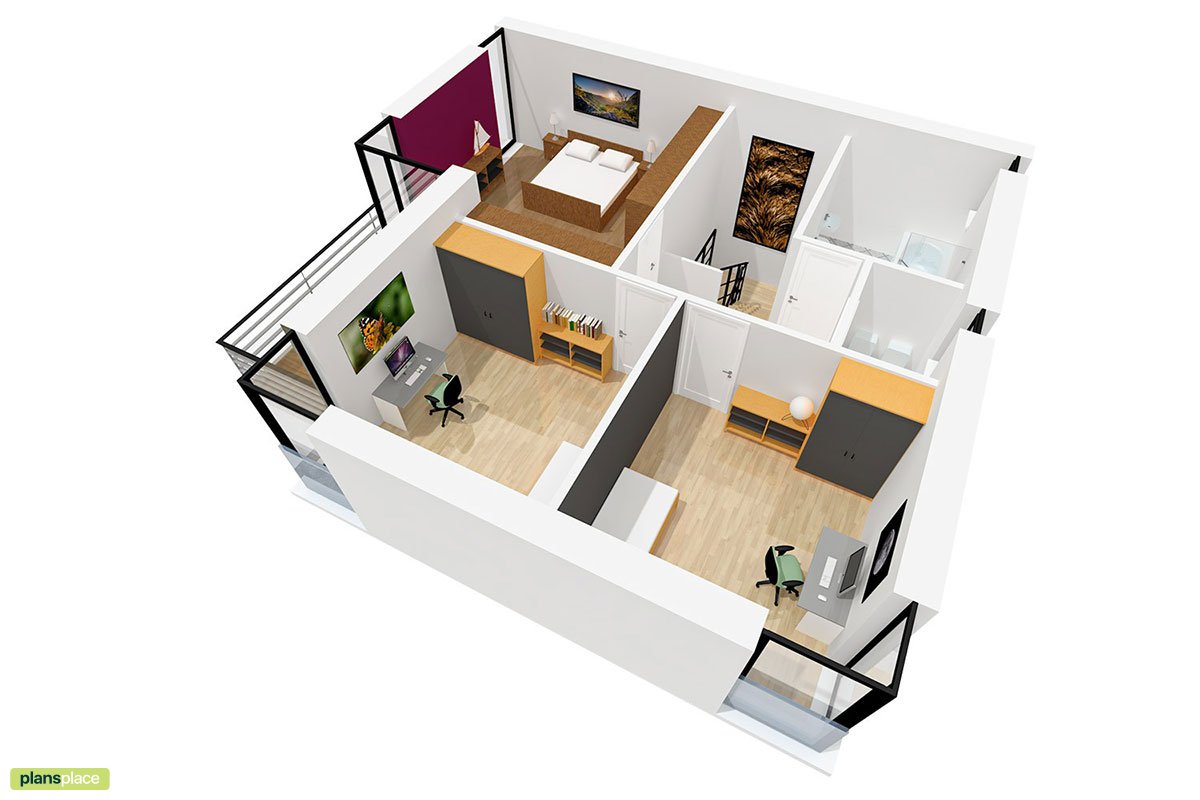 1400 Sq Ft 2-Story Cubic House with Open Floor Plan