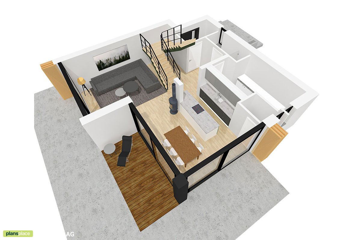 1400 Sq Ft 2-Story Cubic House with Open Floor Plan