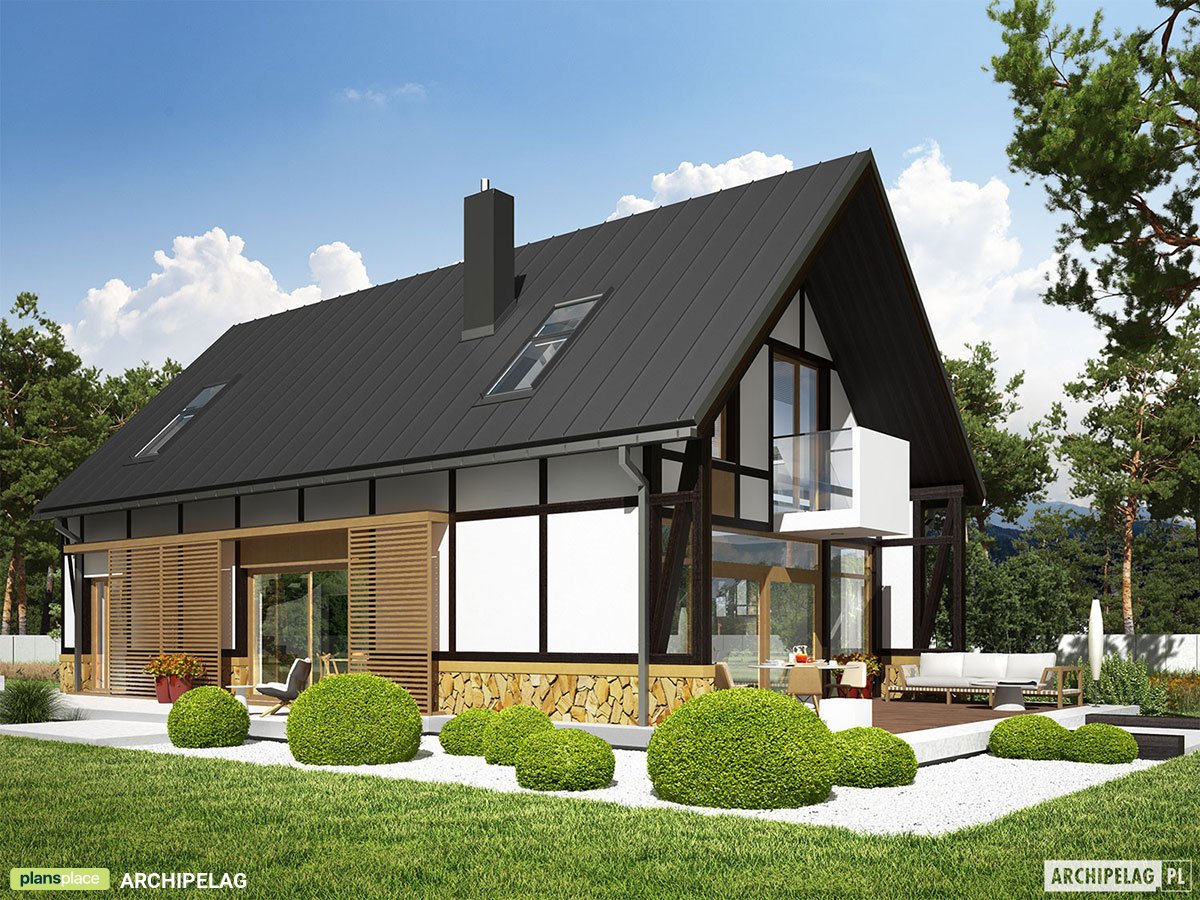 Namo projektas su mansarda 159 m²: 3 Miegamieji, Darbo kambarys, 3 Vonios, Atvira virtuvė, be Garažo