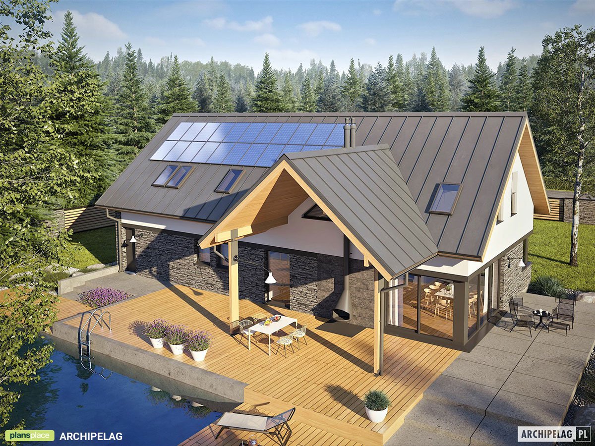 Namo projektas su mansarda 207 m²: 3 Miegamieji, 3 Vonios, Atvira virtuvė, Garažas