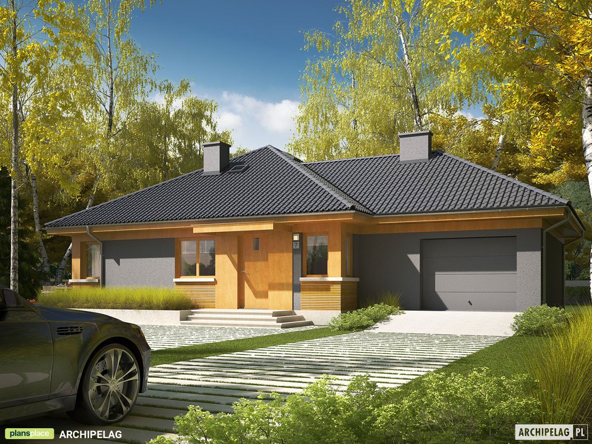 Vieno aukšto namo projektas 119 m²: 3 Miegamieji, 2 Vonios, Garažas