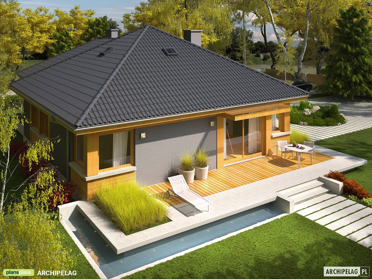Vieno aukšto namo projektas 119 m²: 3 Miegamieji, 2 Vonios, Garažas