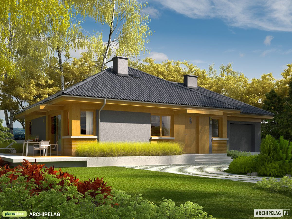 Vieno aukšto namo projektas 119 m²: 3 Miegamieji, 2 Vonios, Garažas