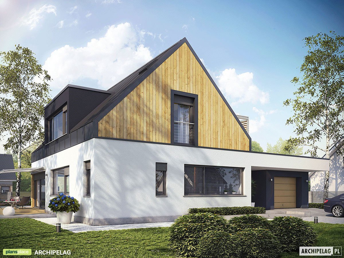 Namo projektas su mansarda 207 m²: 3 Miegamieji, Darbo kambarys, 2 Vonios, Garažas
