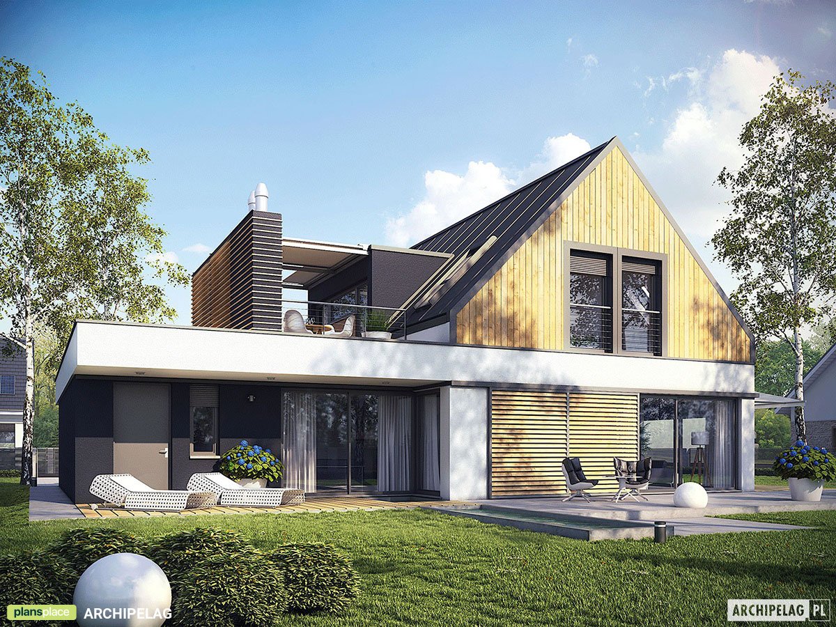 Namo projektas su mansarda 207 m²: 3 Miegamieji, Darbo kambarys, 2 Vonios, Garažas