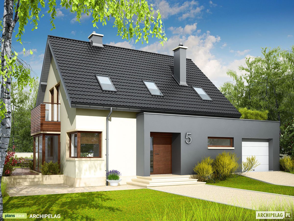 Namo projektas su mansarda 161 m²: 3 Miegamieji, Darbo kambarys, 2 Vonios, Garažas