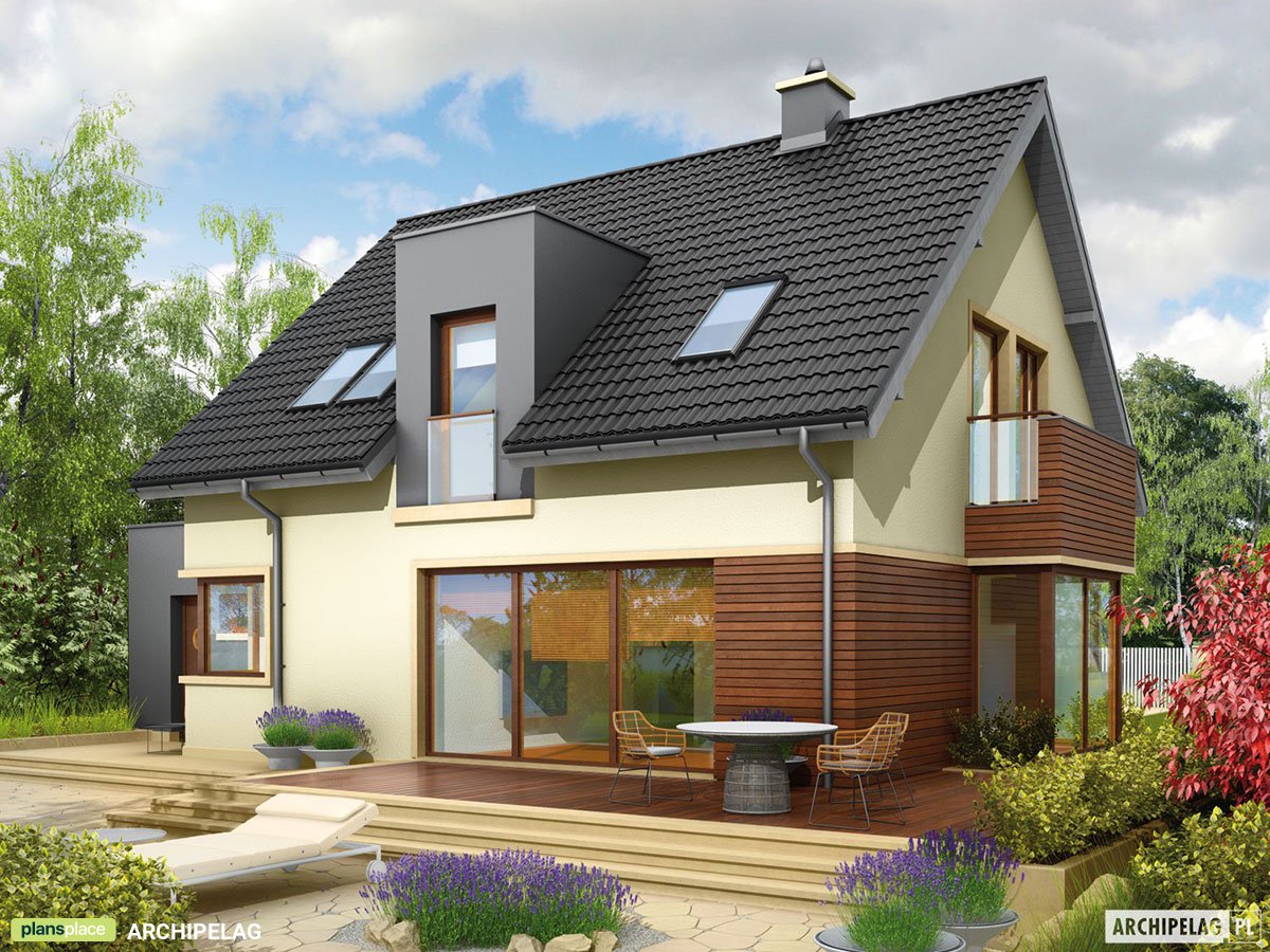 Namo projektas su mansarda 161 m²: 3 Miegamieji, Darbo kambarys, 2 Vonios, Garažas