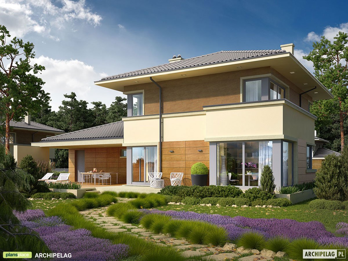 Dviejų aukštų namo projektas 175 m²: 3 Miegamieji, Darbo kambarys, 2 Vonios, Atvira virtuvė, Garažas