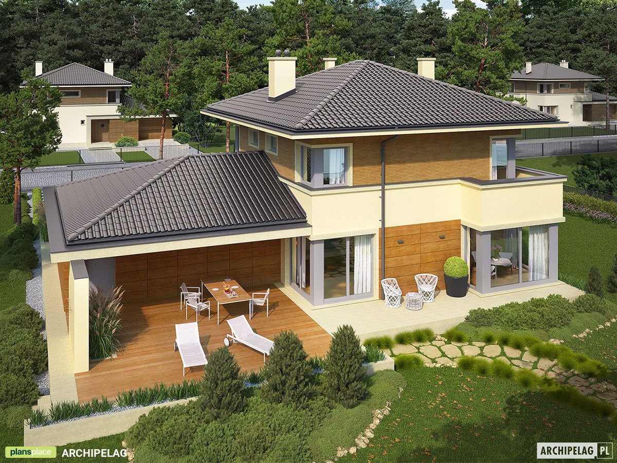 Dviejų aukštų namo projektas 175 m²: 3 Miegamieji, Darbo kambarys, 2 Vonios, Atvira virtuvė, Garažas