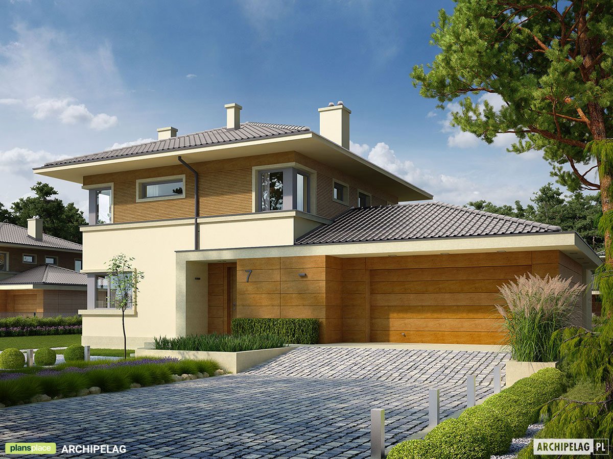 Dviejų aukštų namo projektas 175 m²: 3 Miegamieji, Darbo kambarys, 2 Vonios, Atvira virtuvė, Garažas