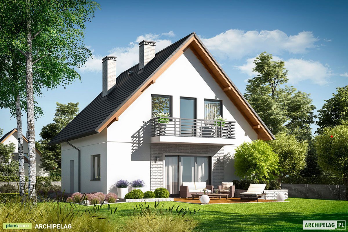 Namo projektas su mansarda 124 m²: 3 Miegamieji, Darbo kambarys, 2 Vonios, Atvira virtuvė, be Garažo