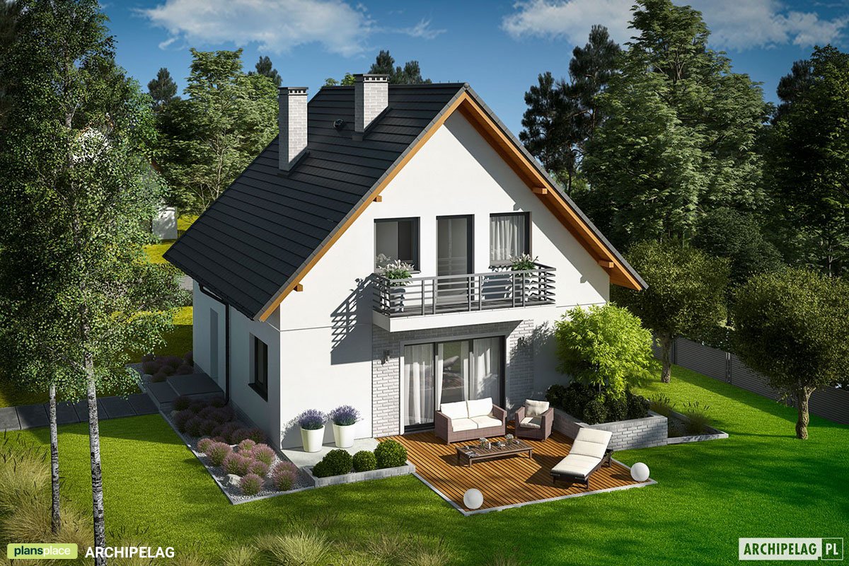 Namo projektas su mansarda 124 m²: 3 Miegamieji, Darbo kambarys, 2 Vonios, Atvira virtuvė, be Garažo