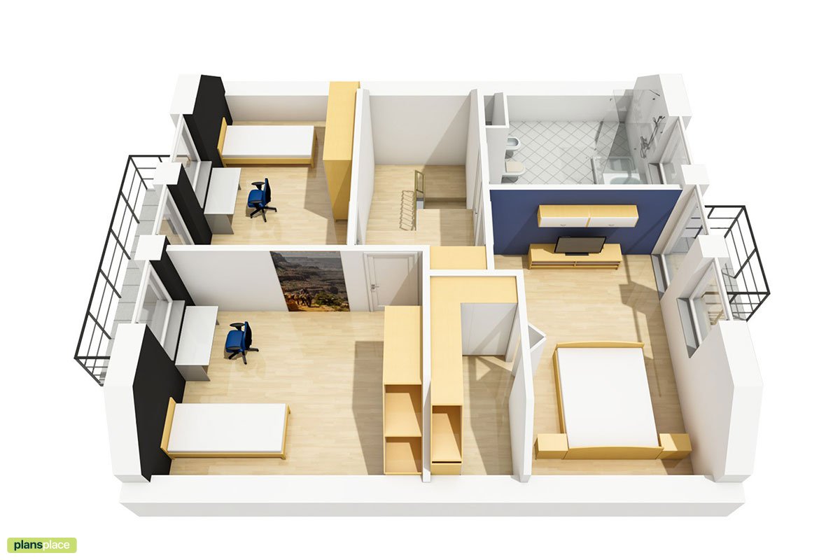 Namo projektas su mansarda 124 m²: 3 Miegamieji, Darbo kambarys, 2 Vonios, Atvira virtuvė, be Garažo