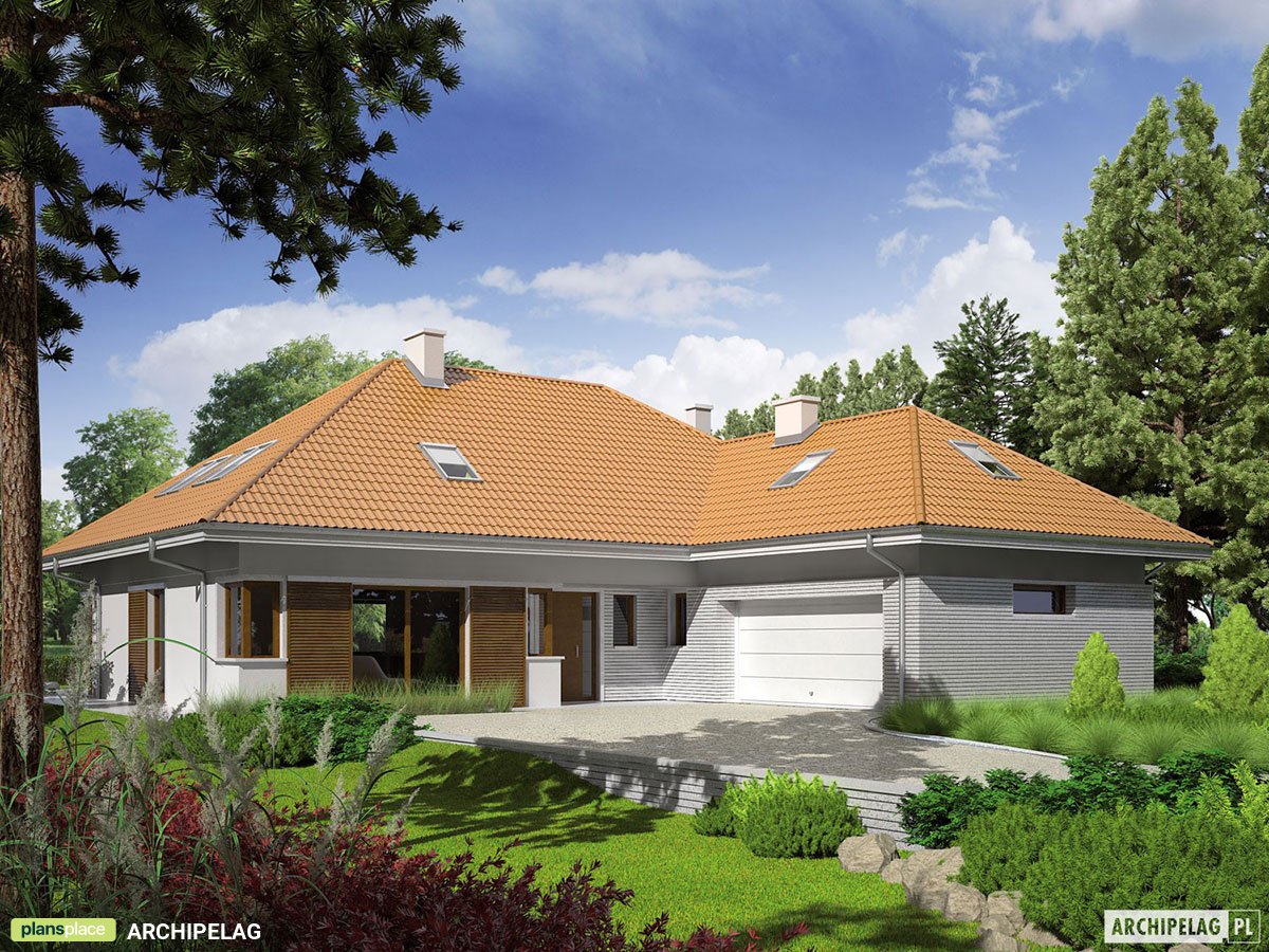 Gambrel Roof House Plan with Angled 2-Car Garage and 4 Beds