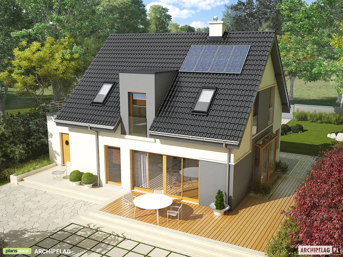 Namo projektas su mansarda 154 m²: 3 Miegamieji, Darbo kambarys, 2 Vonios, Garažas