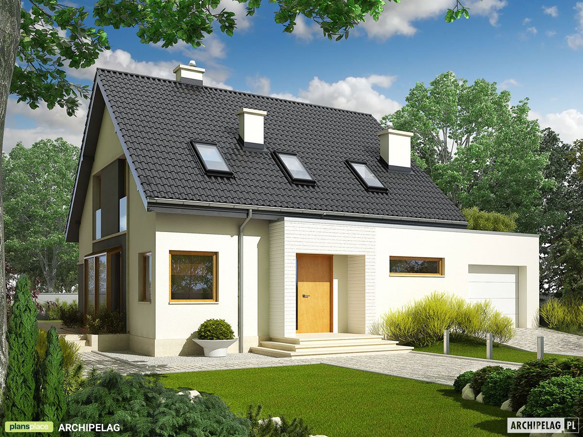 Namo projektas su mansarda 154 m²: 3 Miegamieji, Darbo kambarys, 2 Vonios, Garažas